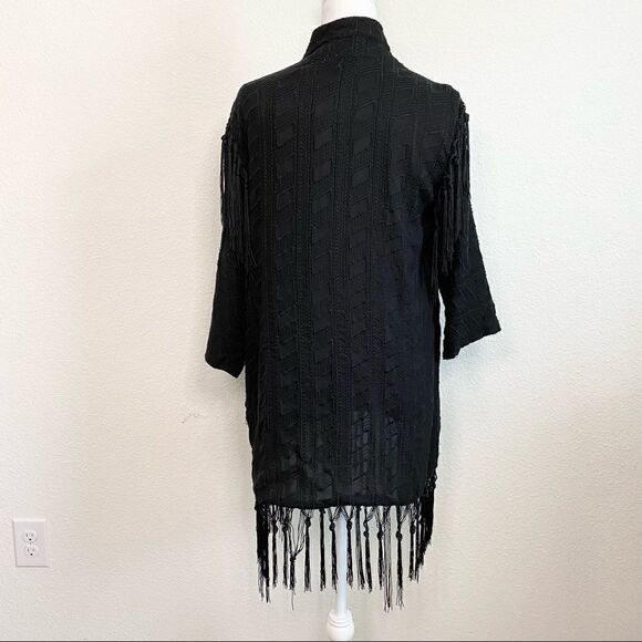 SAM Edelman Black Open Front Embroidered Tassel Western Oversized Long Kimono S - Picture 6 of 8